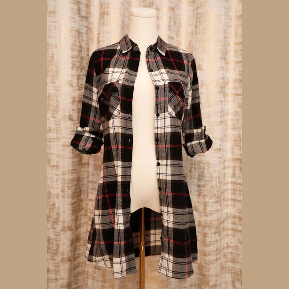 Love Tree B/W Flannel Shirt Dress w/Hoodie Collar Size S (belt not included) - Picture 6 of 8